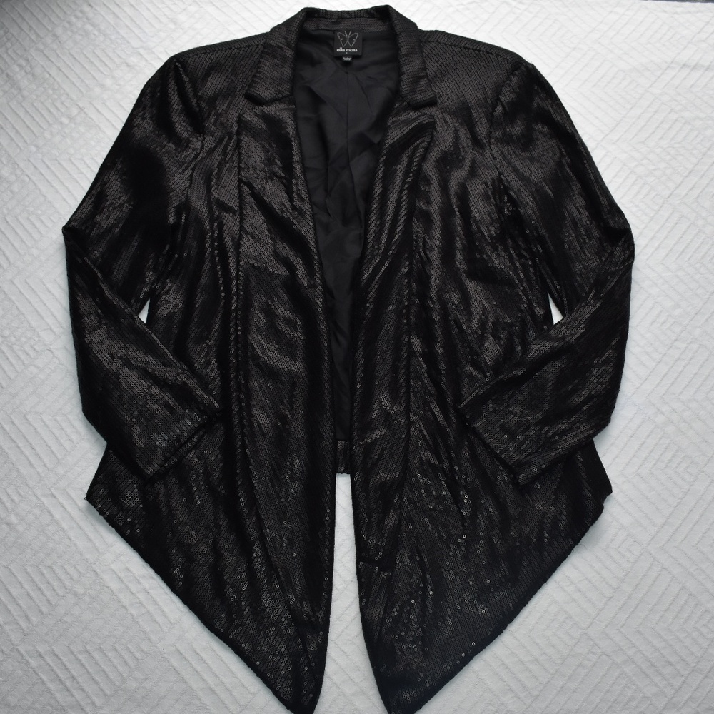 Ella Moss Sequin Jacket Large Open Black Draped